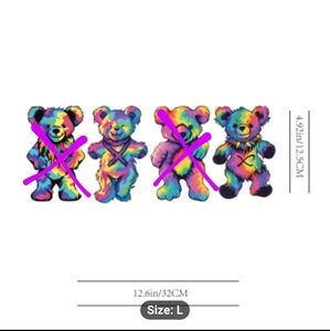 ITS FOR SELL JUST TRYING TO FIX 2pcs Vibrant Tie-Dye Dancing Bear Vinyl Stickers